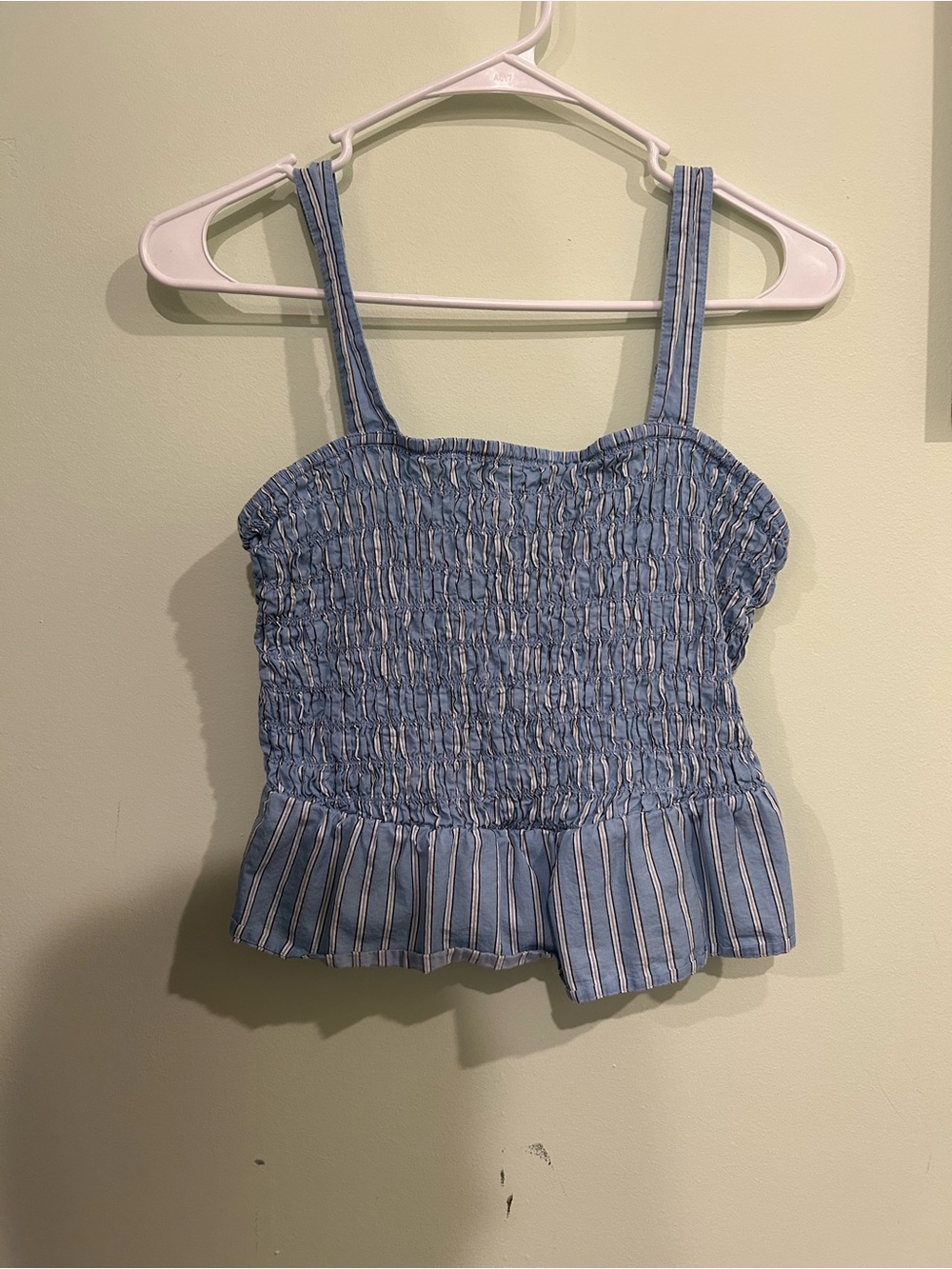 Old Navy Blue and White Striped Smocked Peplum Crop Top